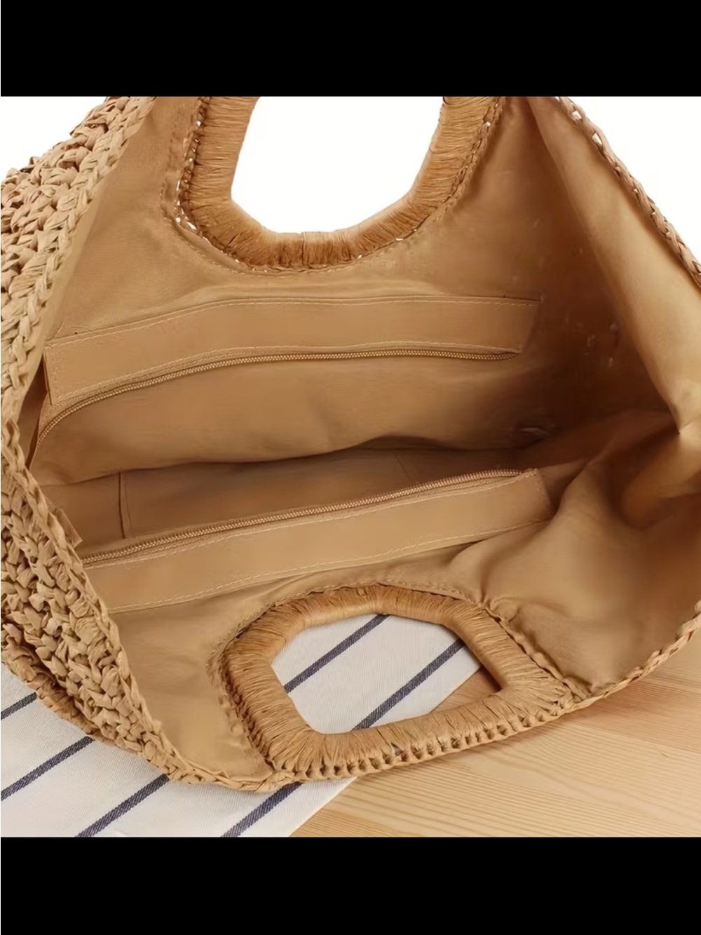 Affordable Fashion Finds Woven Half-Moon Tote in Tan - Picture 2 of 5